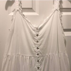 White Button-Down Nightgown with Lace Straps